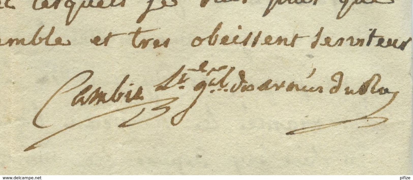 LAS 1792 Signée Cambis Lt-général Des Armées Du Roi . Louis Dominique De Cambis De Velleron Ambassadeur En Angleterre ? - Documenten