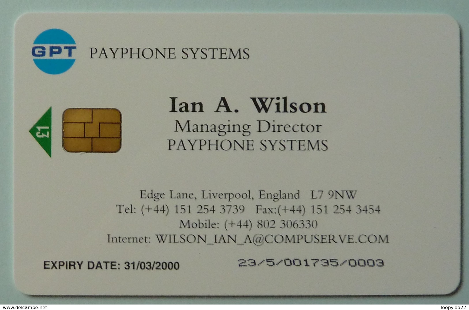UK - Great Britain - GPT - Smartcard - PRO418 - Ian A Wilson - 23/5/001735/... - 31/03/2000 - Low Control Number - R - Altri & Non Classificati