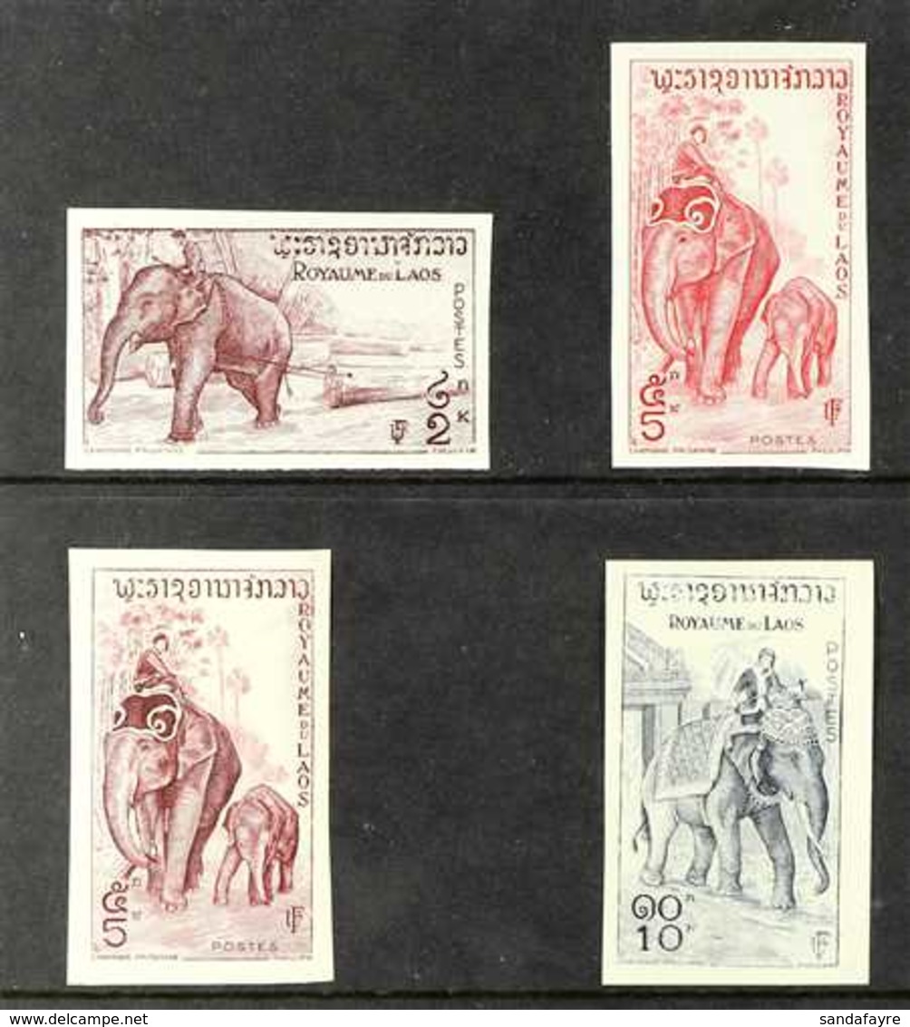 ELEPHANTS - IMPERF COLOUR TRIALS LAOS 1958 2k, 5k (2, Different Colours) And 10k (as SG 77/79), IMPERF Single Colour Tri - Non Classificati