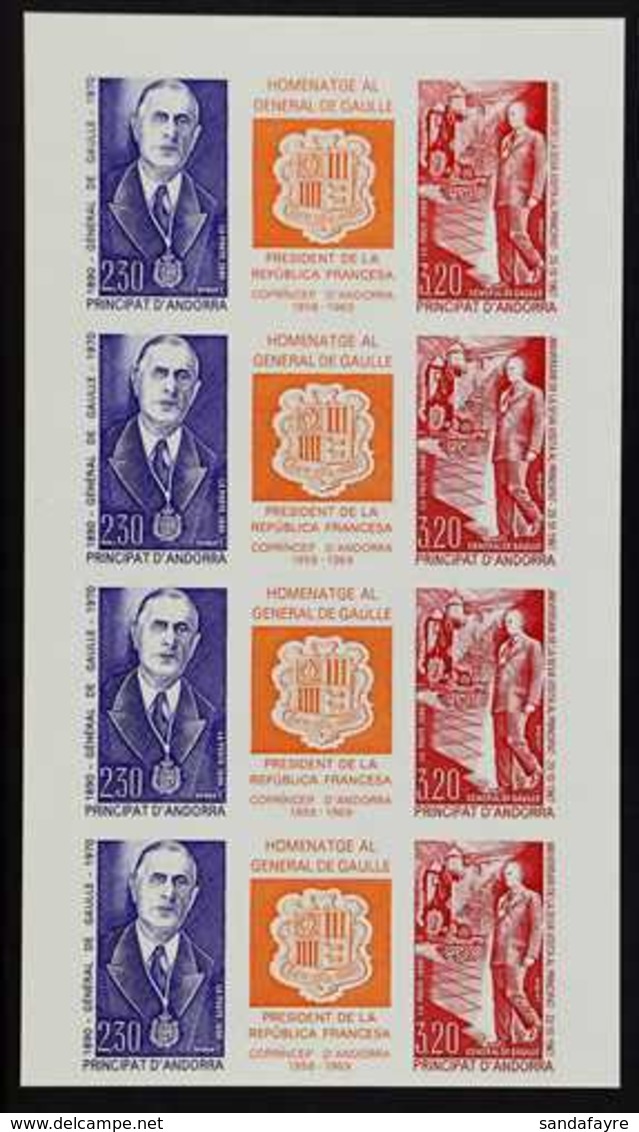 FRENCH 1972 Honouring Gen. De Gaulle Imperf Block Of 4 Triptychs, Yv 225Aa, Very Fine Never Hinged Mint. For More Images - Other & Unclassified