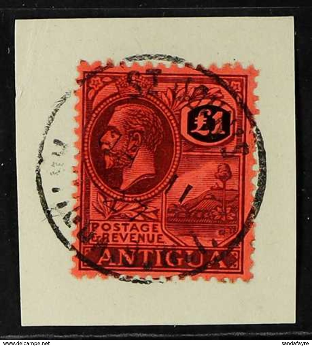 1922 £1 Purple And Black On Red, Geo V, SG 61, Superb Used On Piece With Central "St Johns" Cds Cancel. For More Images, - Other & Unclassified