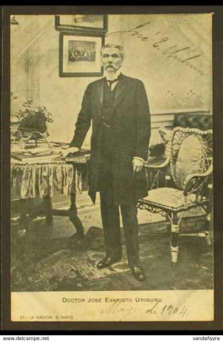 JOSE EVARISTO URIBURU SIGNATURE. 1904 Picture Postcard Portrait, Signed JOSE E. URIBURU, President Of Argentina 1895-189 - Other & Unclassified
