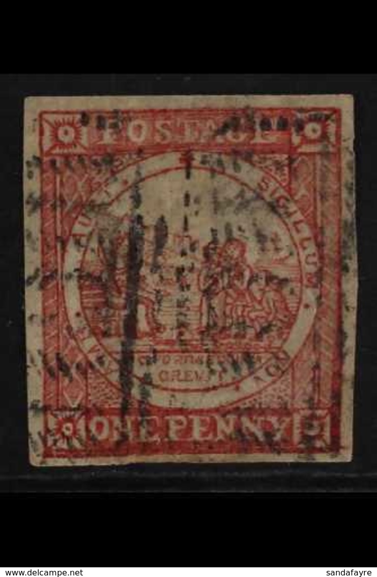 NEW SOUTH WALES 1850. 1d Carmine (soft Yellowish Paper), Plate I. No Clouds, SG 2, Imperf With 4 Clear Margins, Very Fin - Other & Unclassified
