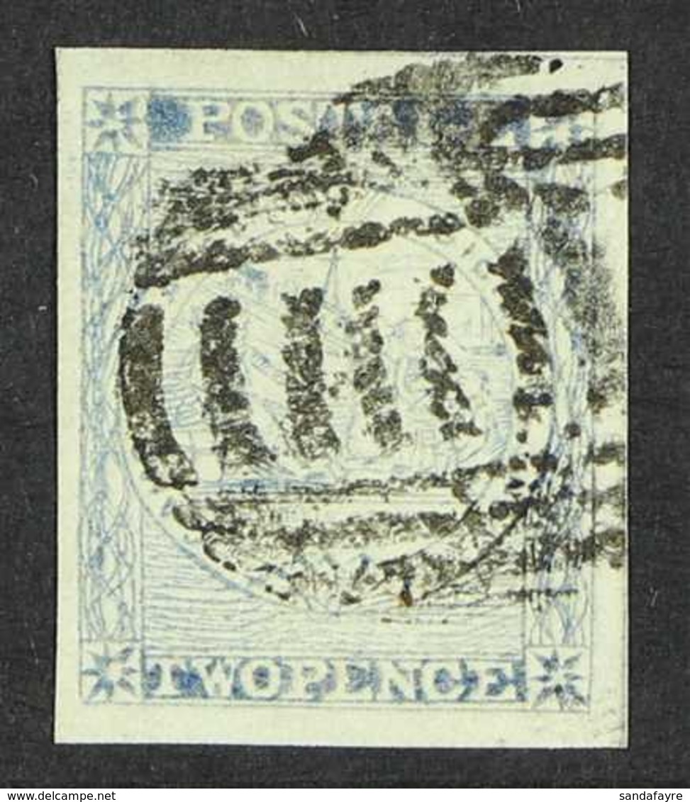 NEW SOUTH WALES 1850 Sydney View 2d Ultramarine, Plate III With Double Lines On Bale, SG 30c, Very Fine Used With Four L - Other & Unclassified