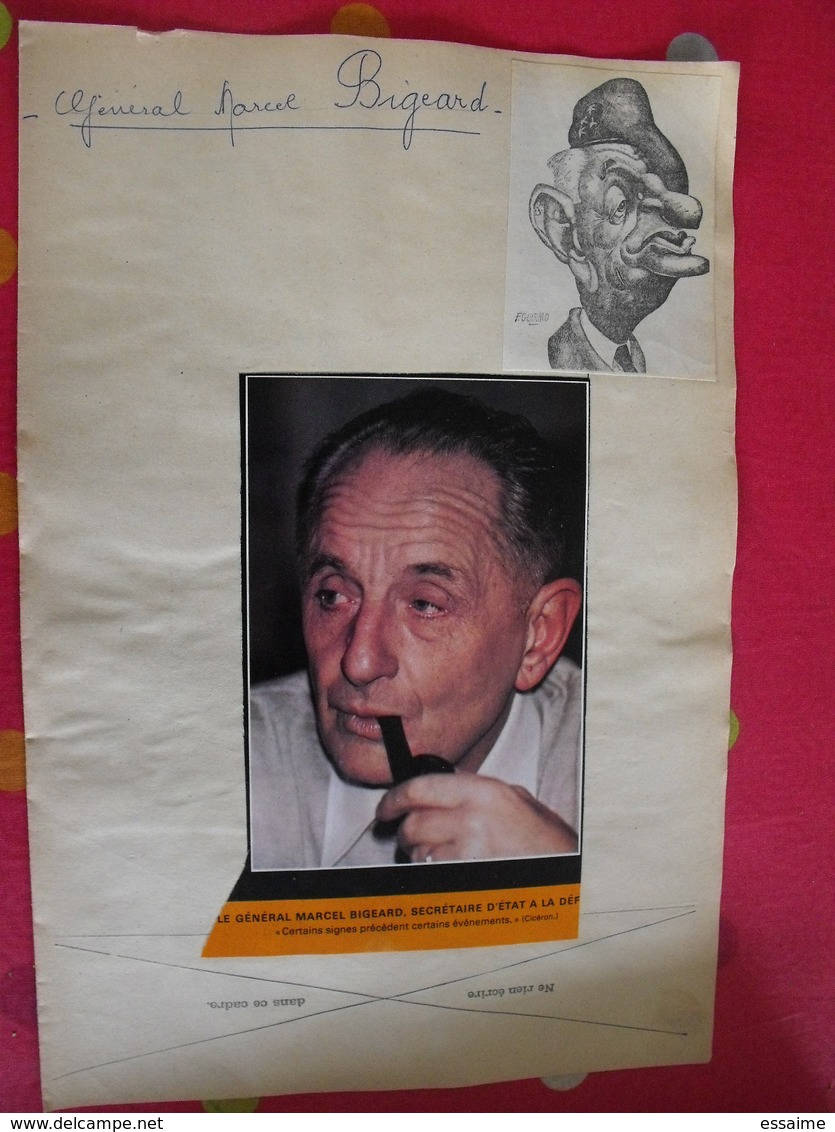 collection de caricatures de journaux du XXème découpées et collées / feuilles. sport spectacle politique personnalité