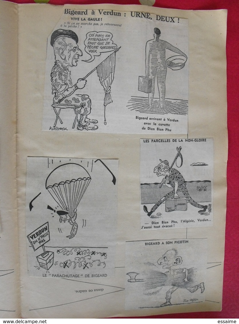 collection de caricatures de journaux du XXème découpées et collées / feuilles. sport spectacle politique personnalité