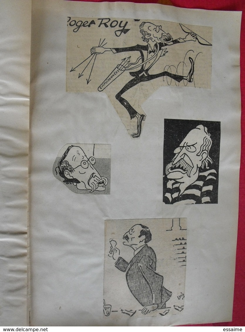 collection de caricatures de journaux du XXème découpées et collées / feuilles. sport spectacle politique personnalité