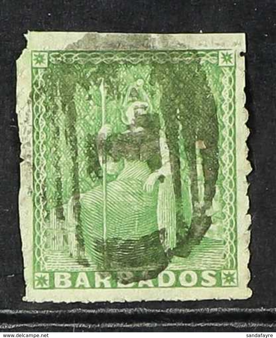 1860 (½d) Yellow Green, Pin Perf 12½, Very Fine Used. Scarce With Perfs To All 4 Sides. For More Images, Please Visit Ht - Barbados (...-1966)