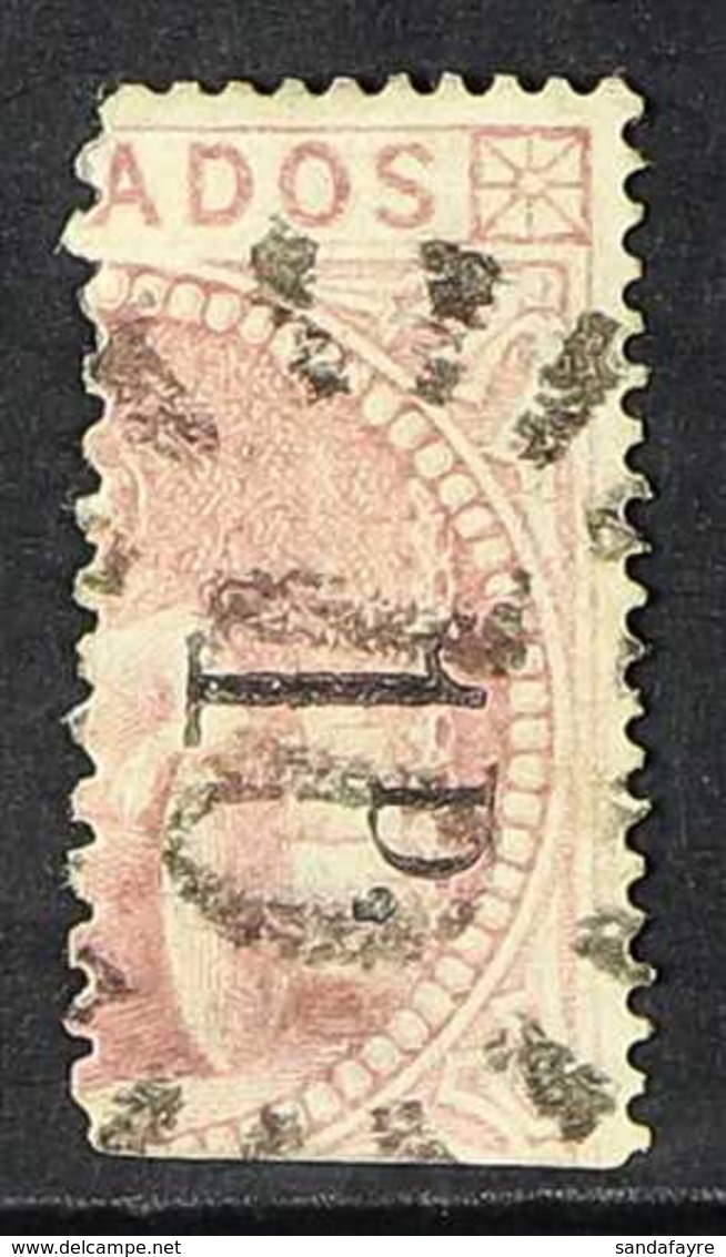 1878 1d On Half Of 5s Dull Rose, SG 86, Very Fine Used With Neat "Bootheel 10" Cancel. RPS Cert. For More Images, Please - Barbados (...-1966)