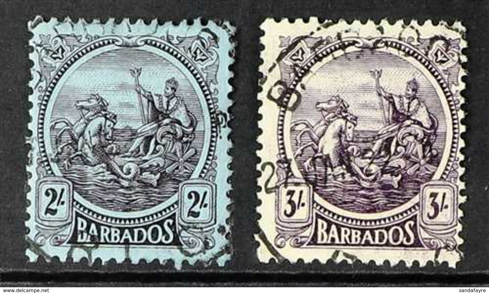 1921 2s Purple On Blue And 3s Deep Violet, Badge Of The Colony, SG 227/8, Fine Used. (2 Stamps) For More Images, Please  - Barbados (...-1966)