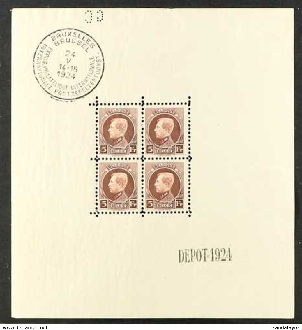 1924 5f Red-brown Philatelic Exhibition Complete SHEETLET Of 4 (SG 320, Michel 186, COB BL1), Never Hinged Mint, Small T - Other & Unclassified