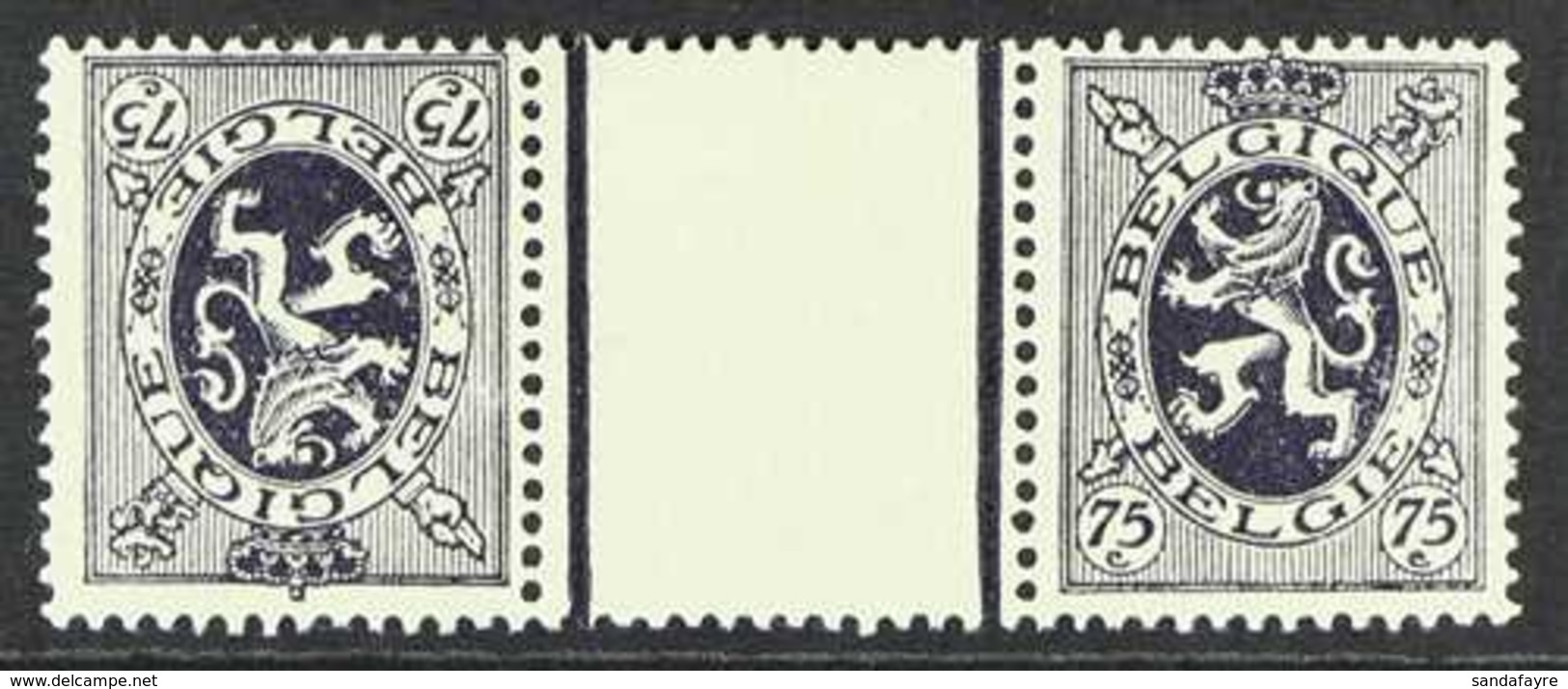 1929-32 75c Deep Violet Blue State Arms Horizontal TETE-BECHE GUTTER PAIR, COB KT11, Very Fine Mint, Fresh. (2 Stamps) F - Other & Unclassified