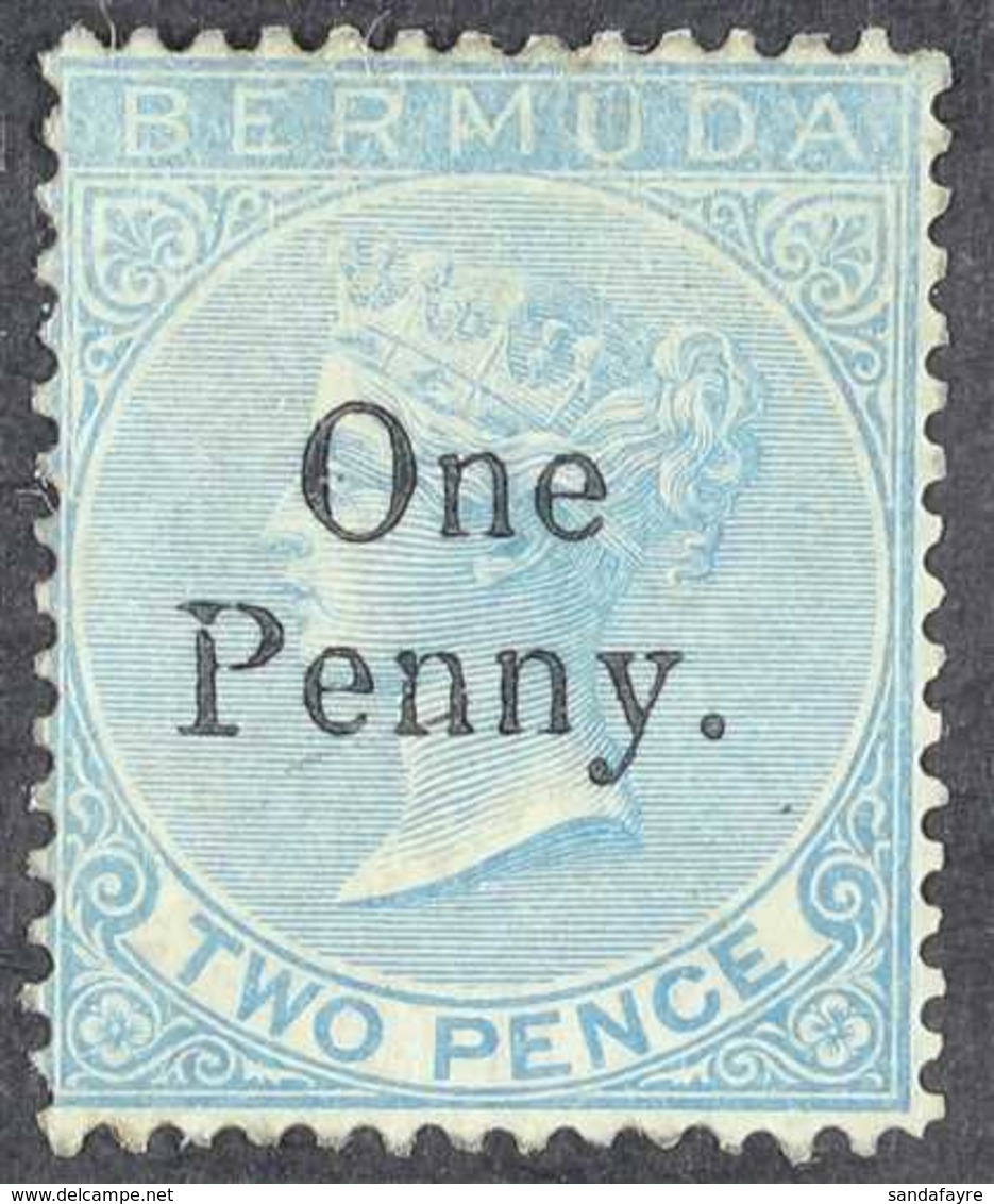 1875 "One Penny" On 2d Dull Blue, SG 15, Fresh Mint With Large Part Original Gum. For More Images, Please Visit Http://w - Bermuda