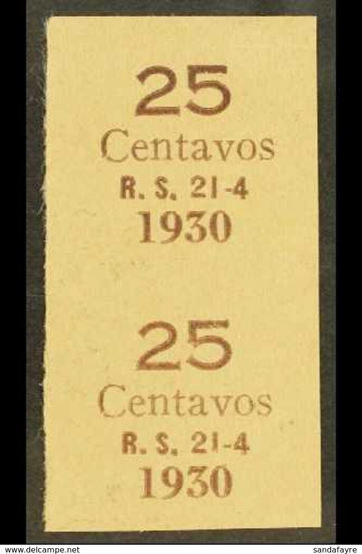 1930 IMPERF PROOF PAIR OF SURCHARGE For The 25c On ½c & 25c On 2c Surcharges (Scott 195/96, SG 226/27) Printed In Brown  - Bolivia