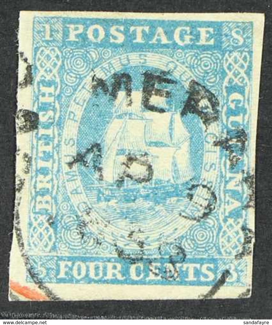 1853-55 4c Blue Imperf., SG 19, Very Fine Used With 4 Margins & Demerara Cds Of AP 9 1858. For More Images, Please Visit - British Guiana (...-1966)
