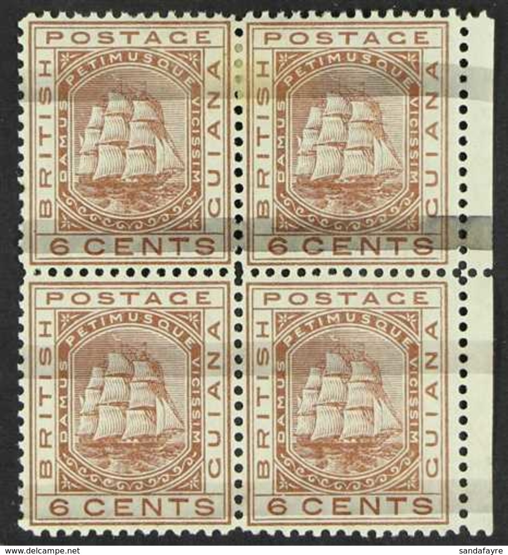 1878 (1c) On 6c Brown Provisional With Two Horizontal Bars, SG 137, Mint BLOCK OF FOUR, The Lower Pair Never Hinged. For - British Guiana (...-1966)