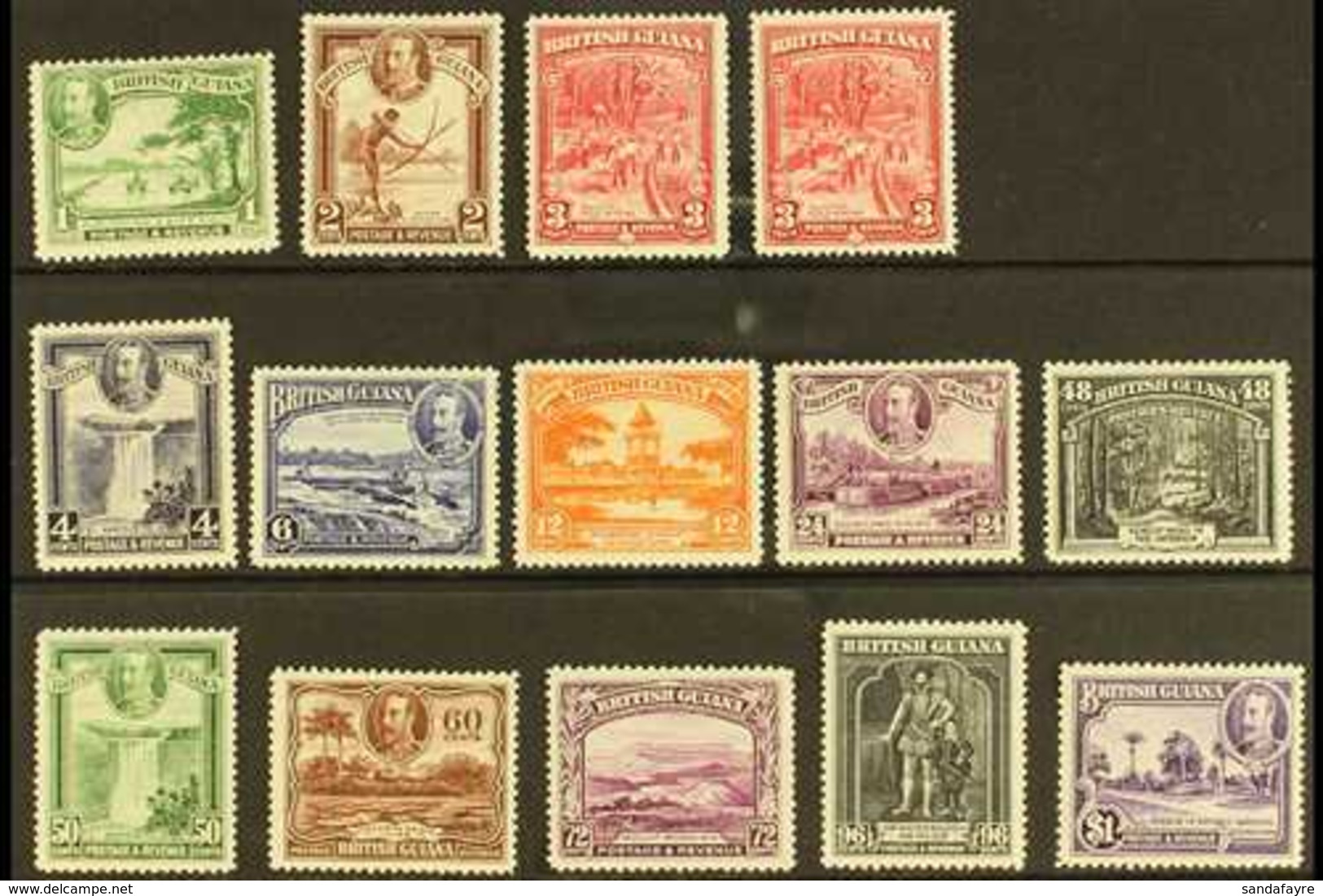 1934-51 Pictorial Definitive Set Plus A 3c Perf Variant, SG 288/300, Fine Mint (14) For More Images, Please Visit Http:/ - British Guiana (...-1966)