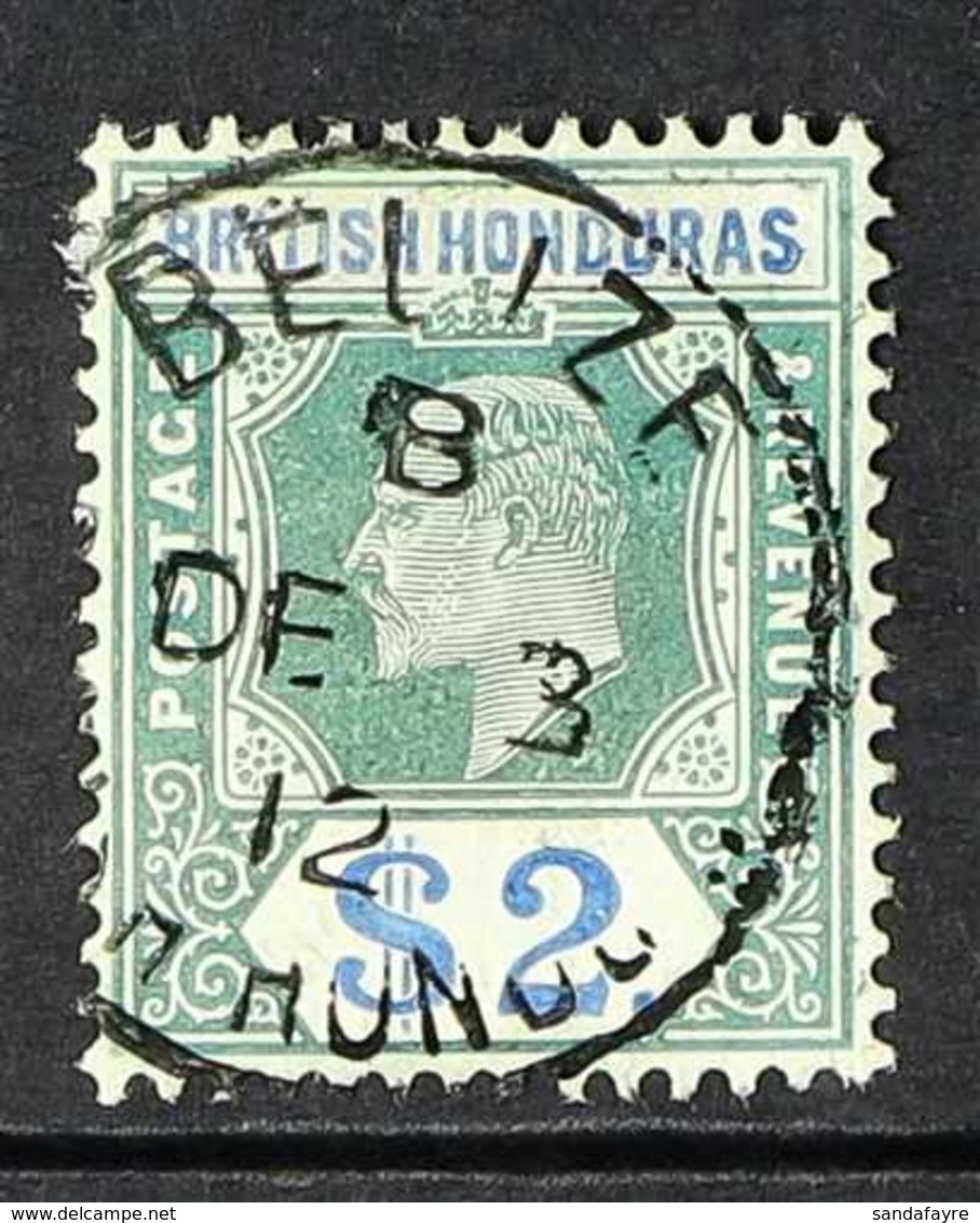 1904 $2 Grey Green And Blue, Wmk CA, Ed VII, SG 92 Very Fine Used. For More Images, Please Visit Http://www.sandafayre.c - British Honduras (...-1970)