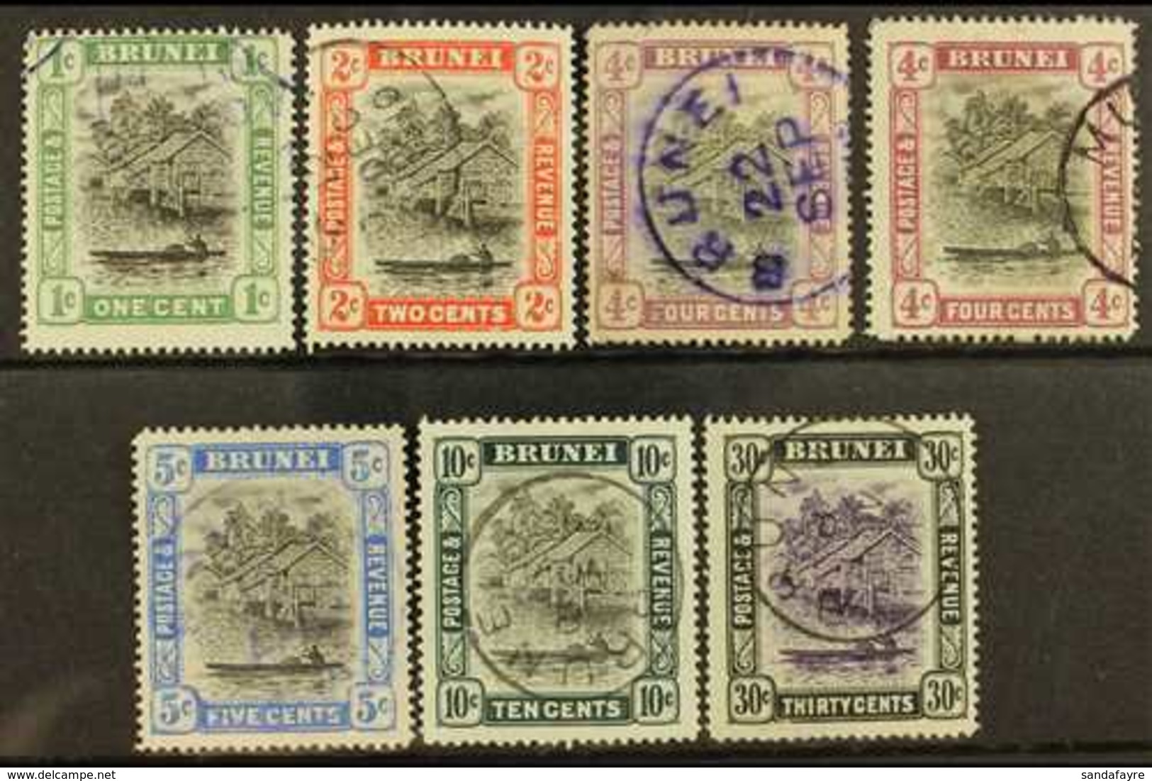 1907-10 1c, 2c, Both 4c Shades, 5c, 10c And 30c, Fine Cds Used. (7) For More Images, Please Visit Http://www.sandafayre. - Brunei (...-1984)