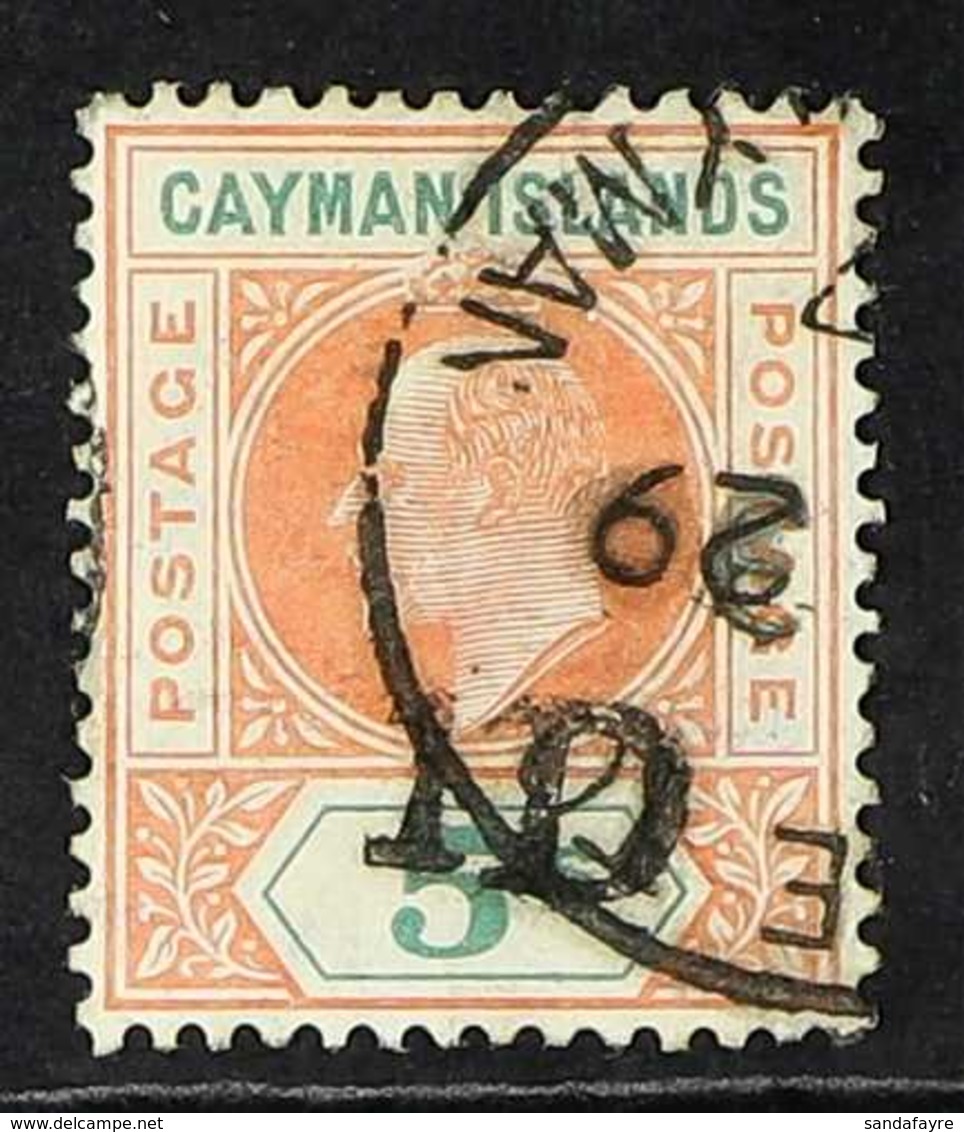 1907 1d On 5s Salmon And Green, SG 19, Very Fine Used. BPA Cert. For More Images, Please Visit Http://www.sandafayre.com - Cayman Islands
