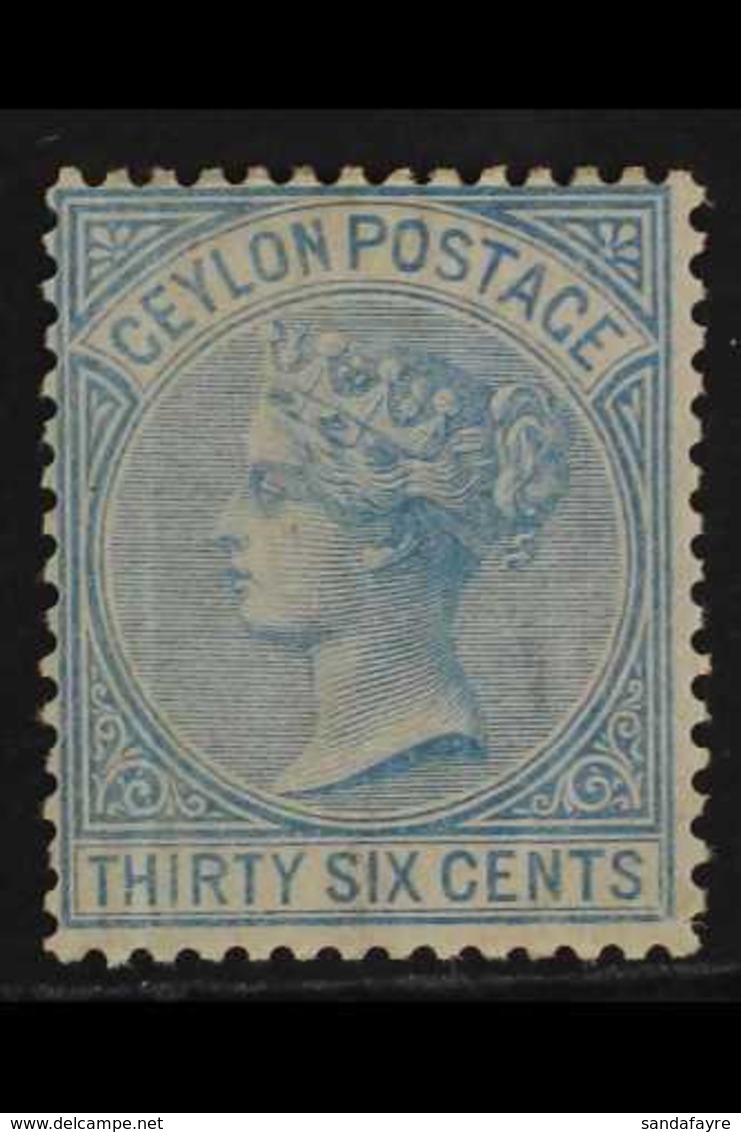 1872-80 36c Blue WATERMARK REVERSED Variety, SG 129x, Mint, Small Faults Not Detracting, Very Scarce, Cat £425. For More - Ceylon (...-1947)