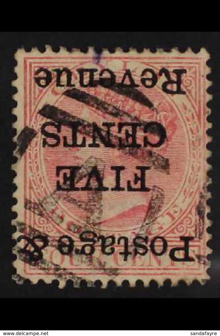 1885 5c On 4c Rose Wmk CA SURCHARGE INVERTED Variety, SG 178a, Fine Used, Tiny Violet Spot At Top - Probably Part Of A C - Ceylon (...-1947)