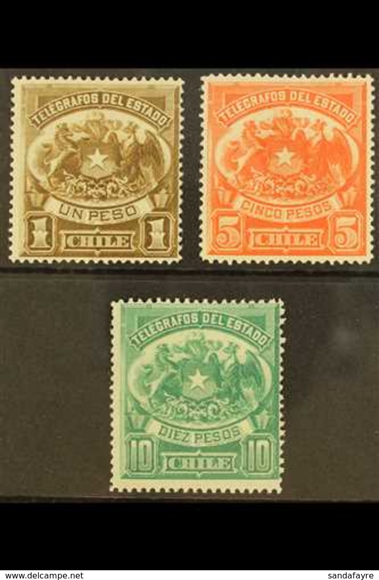 TELEGRAPH STAMPS 1883 1p, 5p & 10p Top Values, Barefoot 4/6, Fine Mint, Fresh. (3 Stamps) For More Images, Please Visit  - Chile