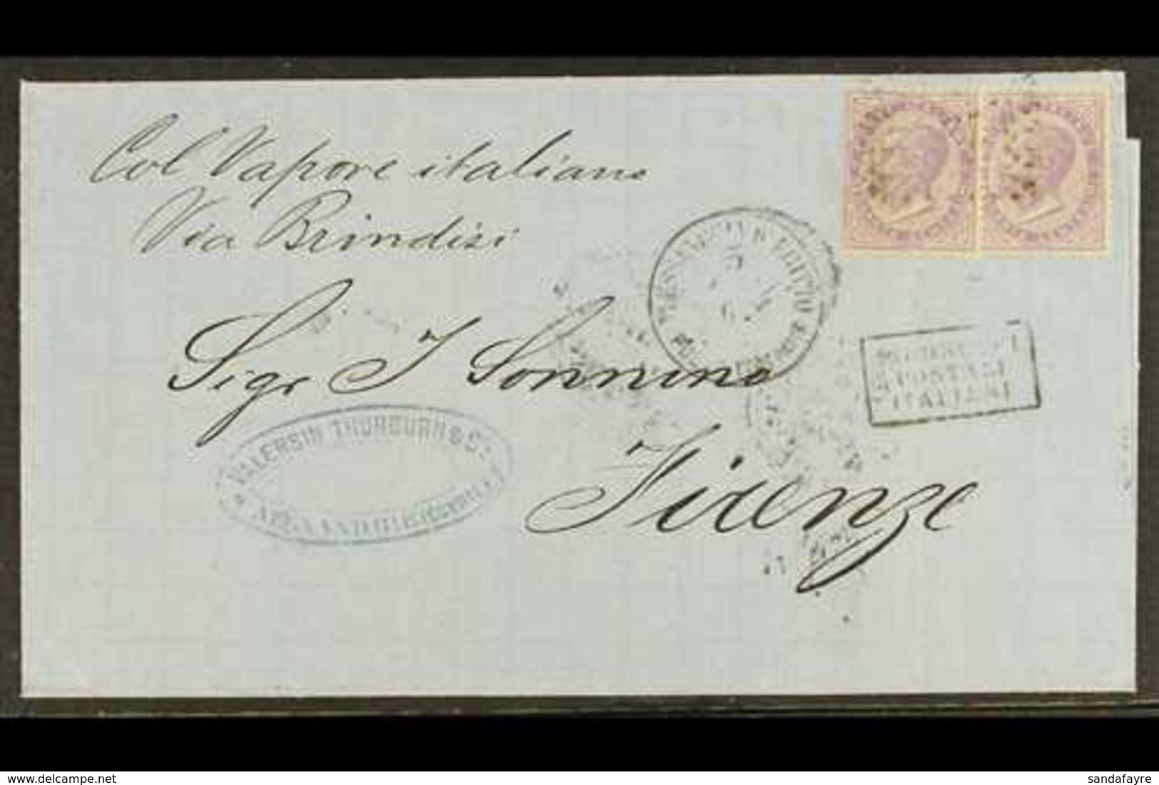 1867 (3 Dec) Cover Endorsed "Col Vapore Italiano / Via Brindisi" Sent From Alexandria To Firenze, Bears Two Italian 60c  - Other & Unclassified