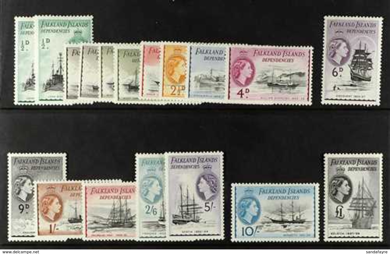 1954-62 Ships Definitives Set Of 15 Complete, SG G26/G40, Plus ½d, 1d, And 1½d Additional Listed Shades, SG G26a, G27b A - Falkland Islands
