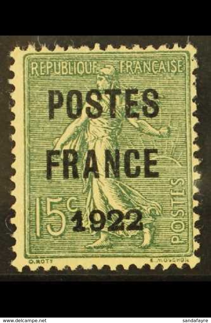 PRECANCEL 1920-22 15c Grey-green "POSTES FRANCE 1922" Overprint, Yvert 37, Fine Unused No Gum, Fresh & Scarce. For More  - Other & Unclassified