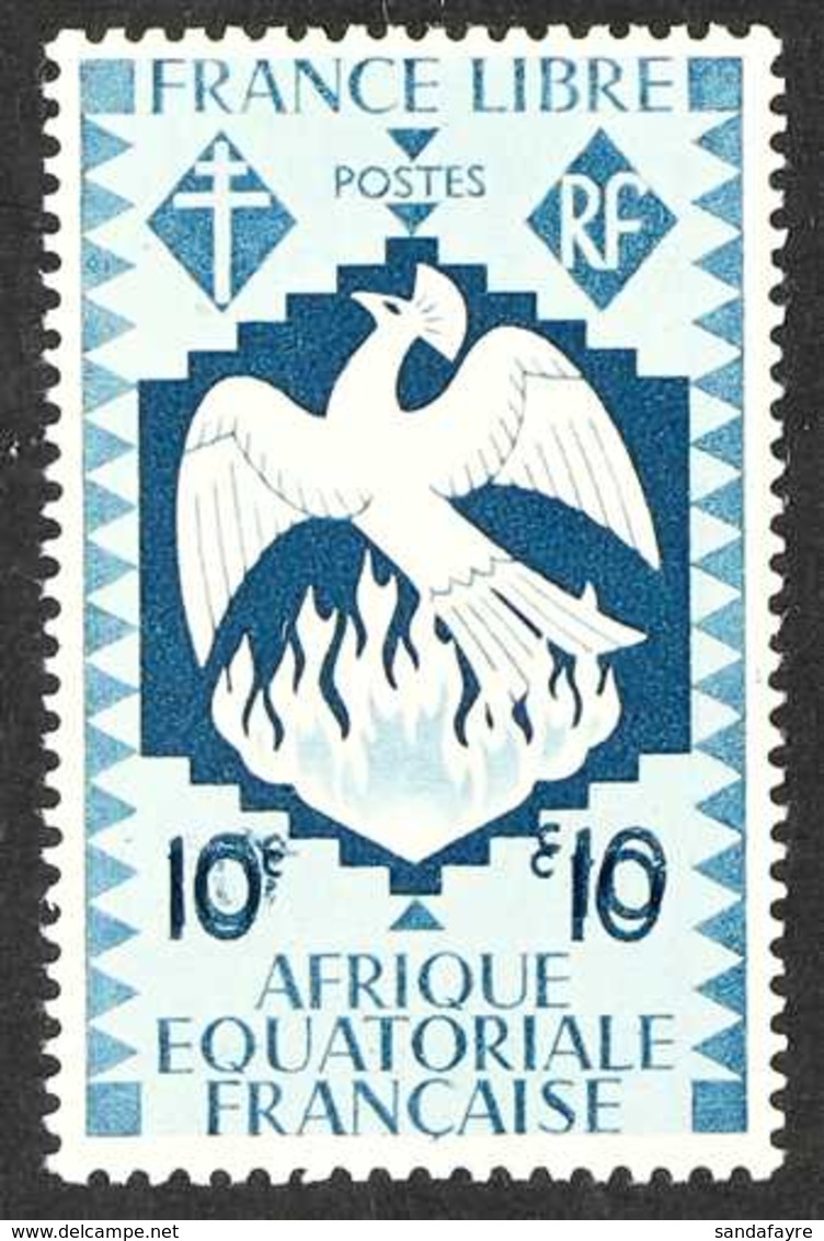 FRENCH EQUATORIAL AFRICA 1941 10c Blue-grey With Double Impression Of Value, Yvert 142a, Never Hinged Mint. For More Ima - Other & Unclassified