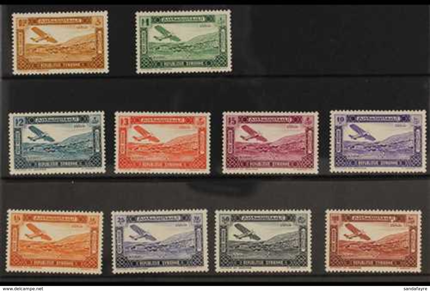 SYRIA 1934 Air Post Set (Farman F.190 Over Bloudan), Yv 60/69, SG 290/299, Superb, Never Hinged Mint (10 Stamps) For Mor - Other & Unclassified