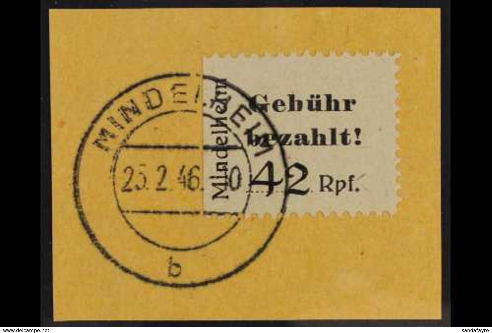 MINDELHEIM AND KIRCHHEIM 1945 42pf Black Type A On Grey Paper Local Stamp, Michel 2 A, Superb Cds Used On Piece With Com - Other & Unclassified