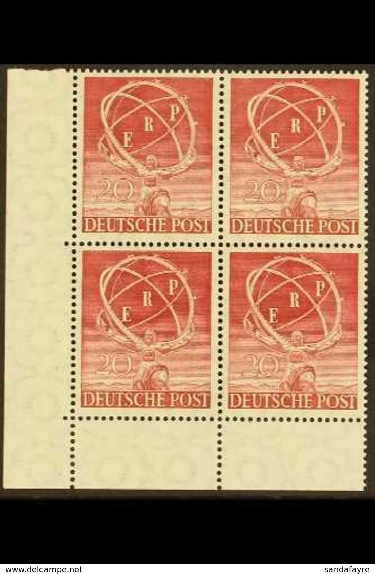 1950 20pf Carmine-lake European Recovery Programme (Michel 71, SG B71), Superb Mint (two Stamps Are Never Hinged) Lower  - Other & Unclassified