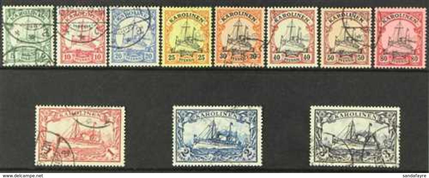 CAROLINE ISLANDS 1901-10 (No Wmk) "Kaiser Yacht" Set From 5pf To 3m, Mi 7/18, SG 14/24, Fine Used (11 Stamps) For More I - Other & Unclassified