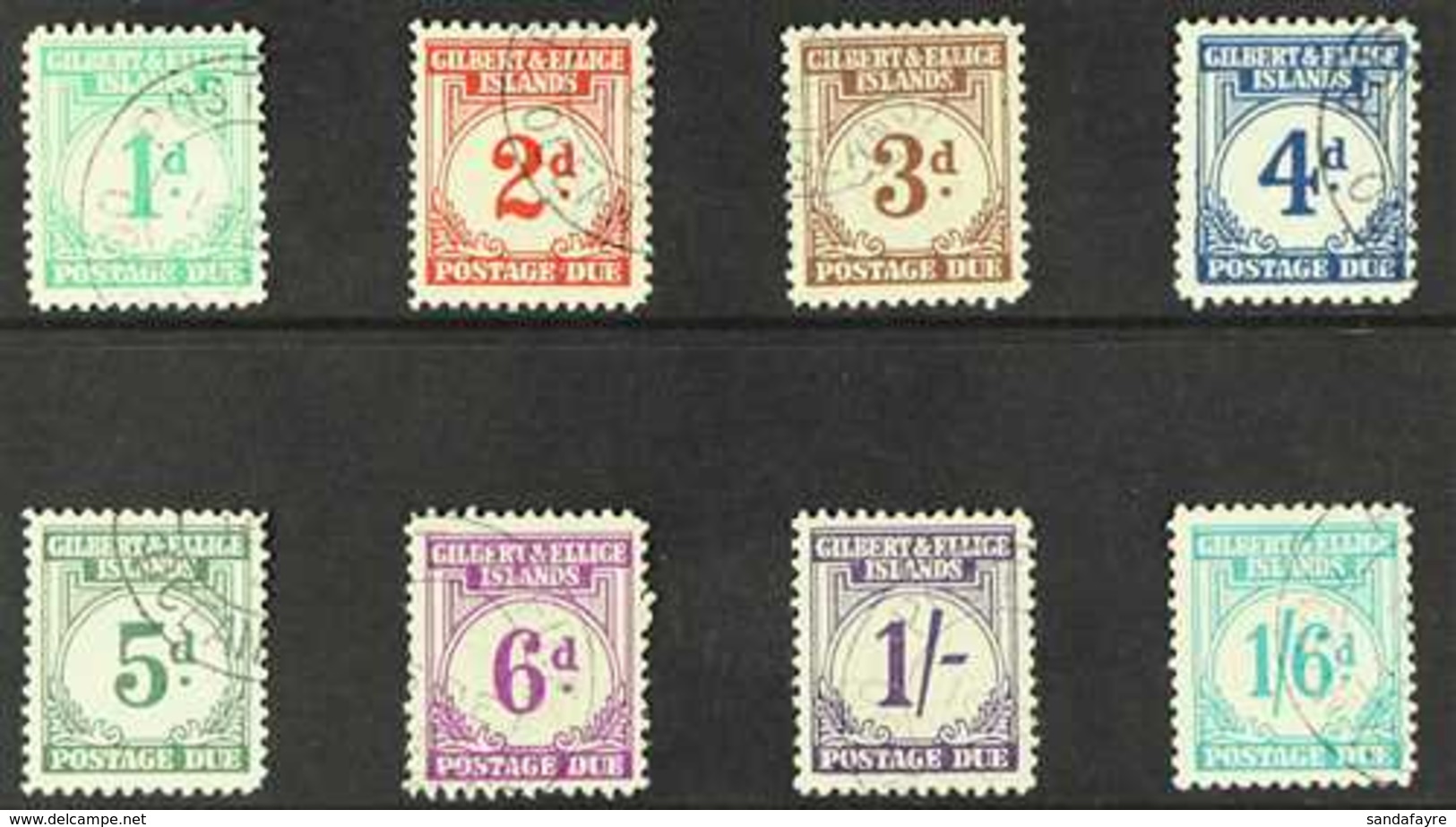 POSTAGE DUE 1940 Script Wmk Complete Set, SG D1/D8, Very Fine Cds Used (8 Stamps) For More Images, Please Visit Http://w - Gilbert & Ellice Islands (...-1979)