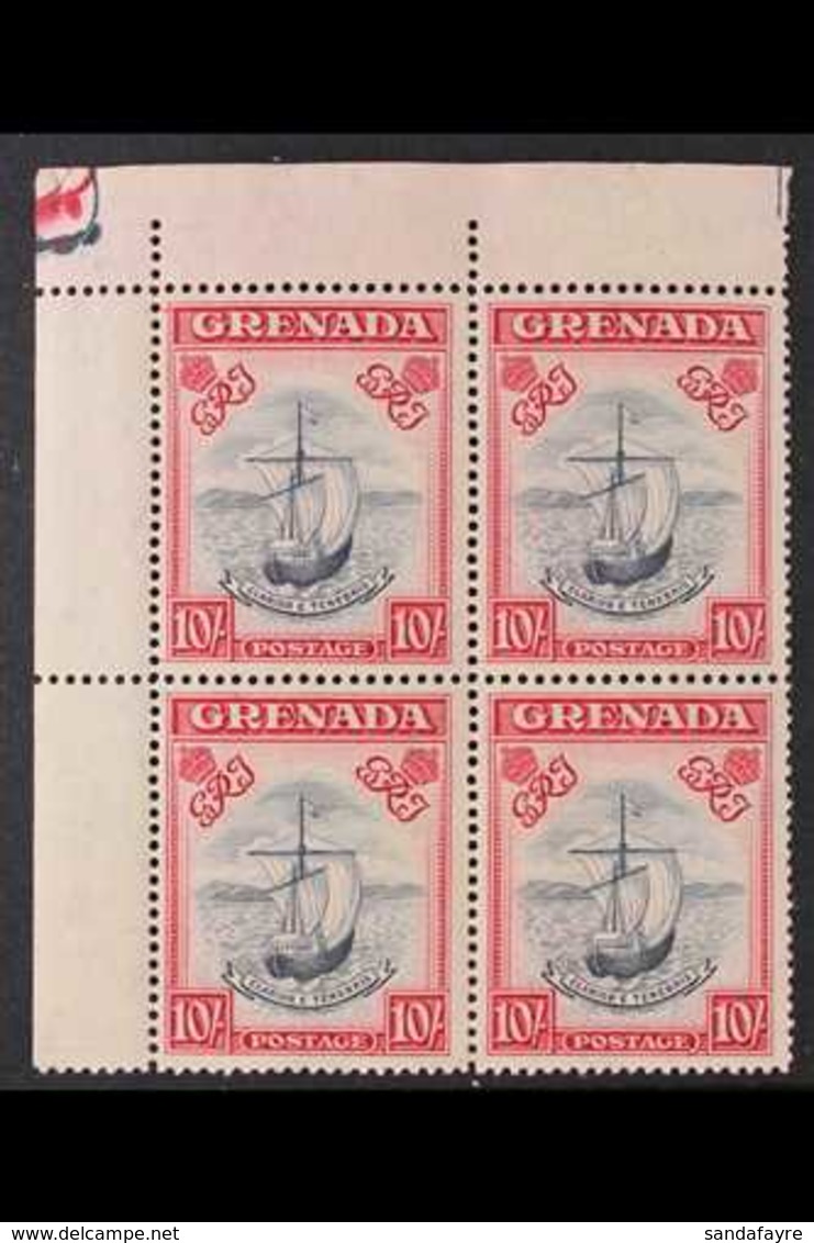 1938-50 10s Blue-black & Carmine Narrow Frame Perf 14 (SG 163e, CW25a), Never Hinged Mint Upper Left Corner BLOCK Of 4,  - Grenada (...-1974)