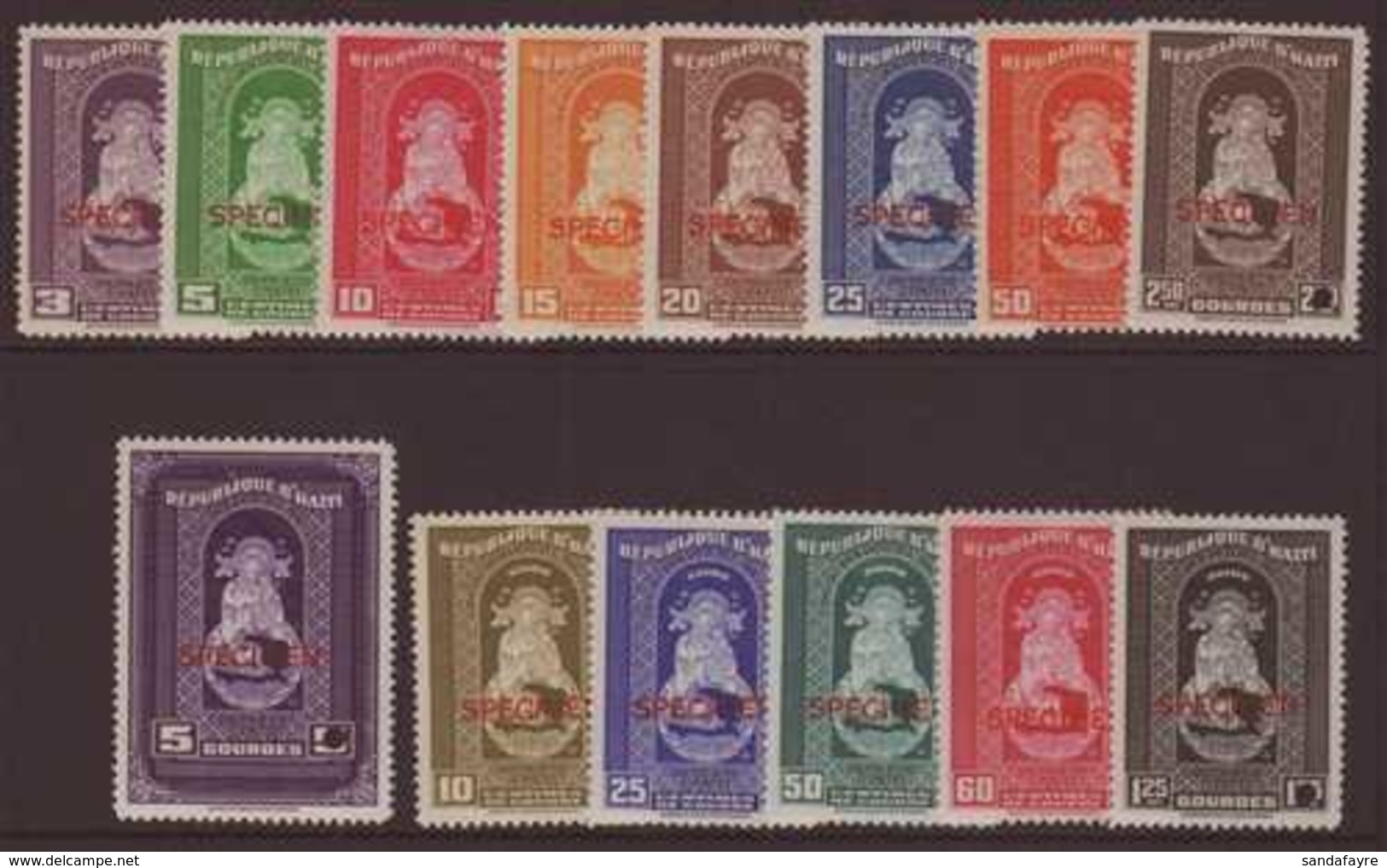 SPECIMENS 1942 "Madonna & Child, Postage & Airmails Set, SG 343/56, Never Hinged Mint, With Security Punch Holes (14 Sta - Haiti