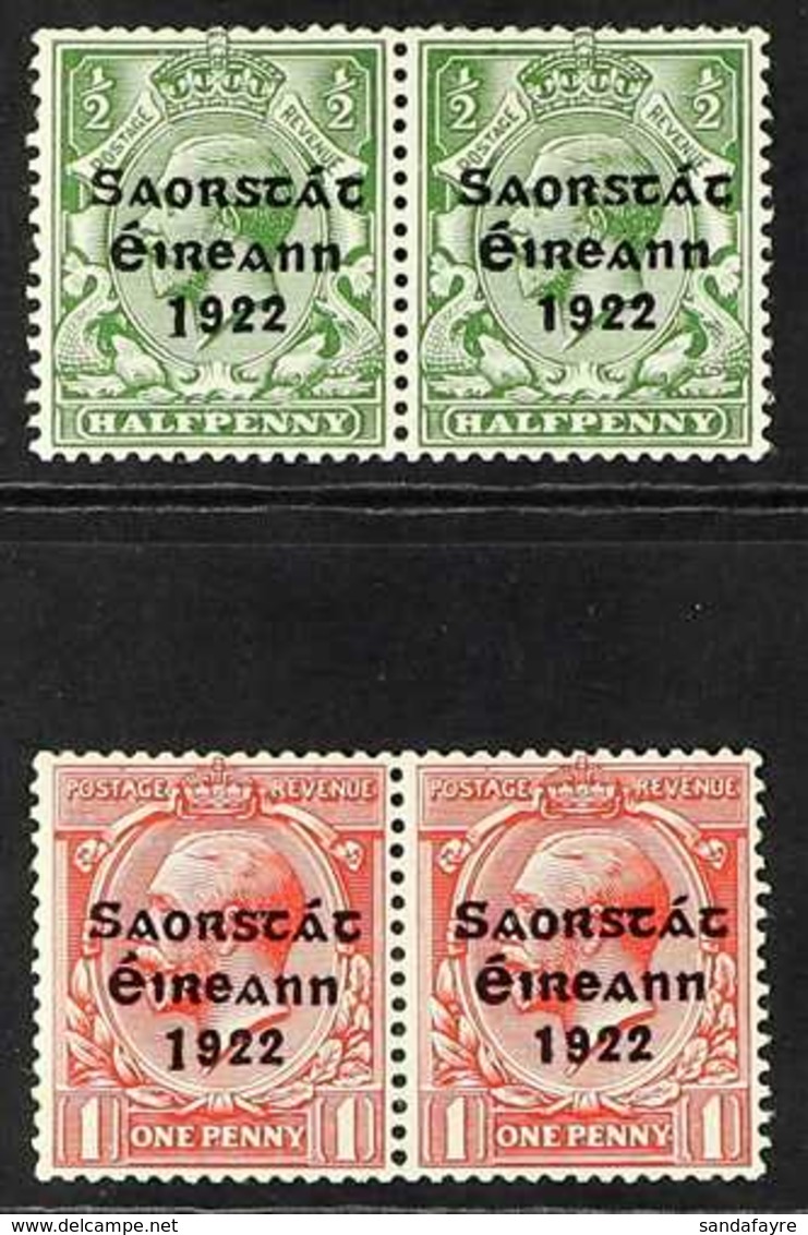 1923 Harrrison ½d Green And 1d Scarlet, SG 67/68, NEVER HINGED MINT HORIZONTAL PAIRS with The Stamp At Left Showing LONG - Other & Unclassified