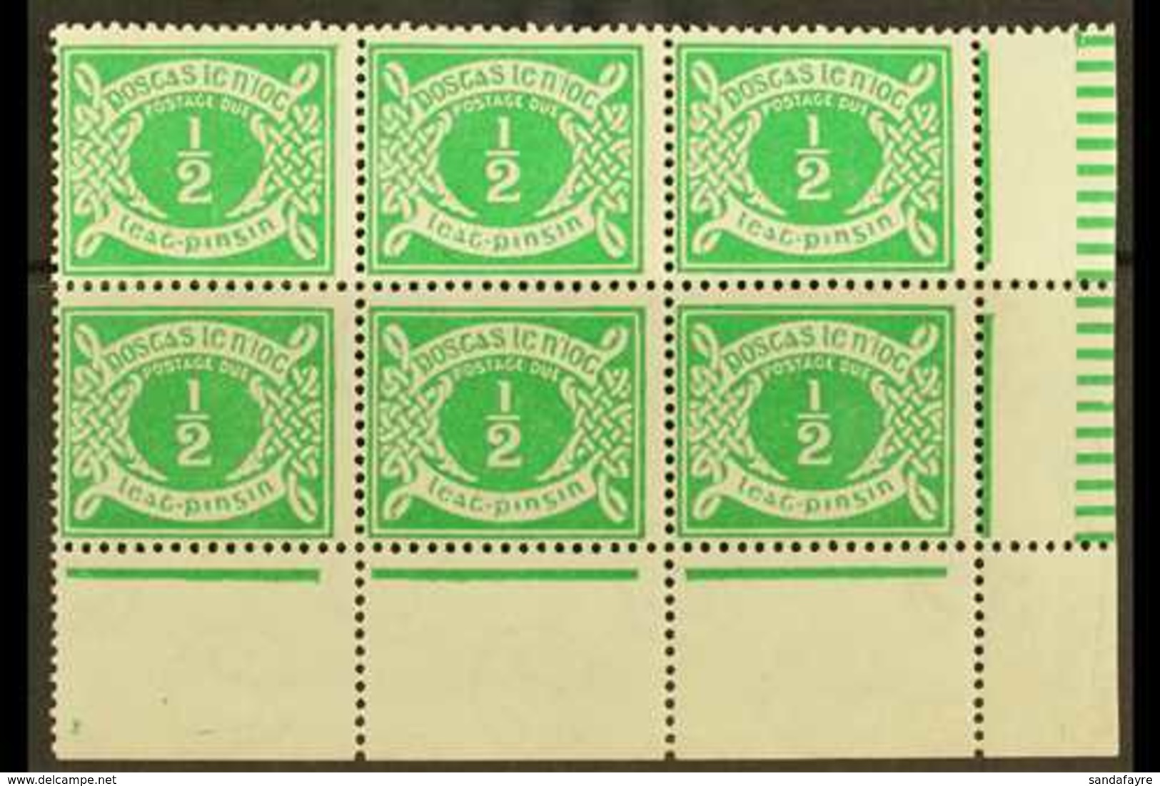 1925 POSTAGE DUE ½d Emerald Green, SG D1, Fine Mint Lower Right Corner Block Of Six, Showing Pillared Margin, Four Are N - Other & Unclassified