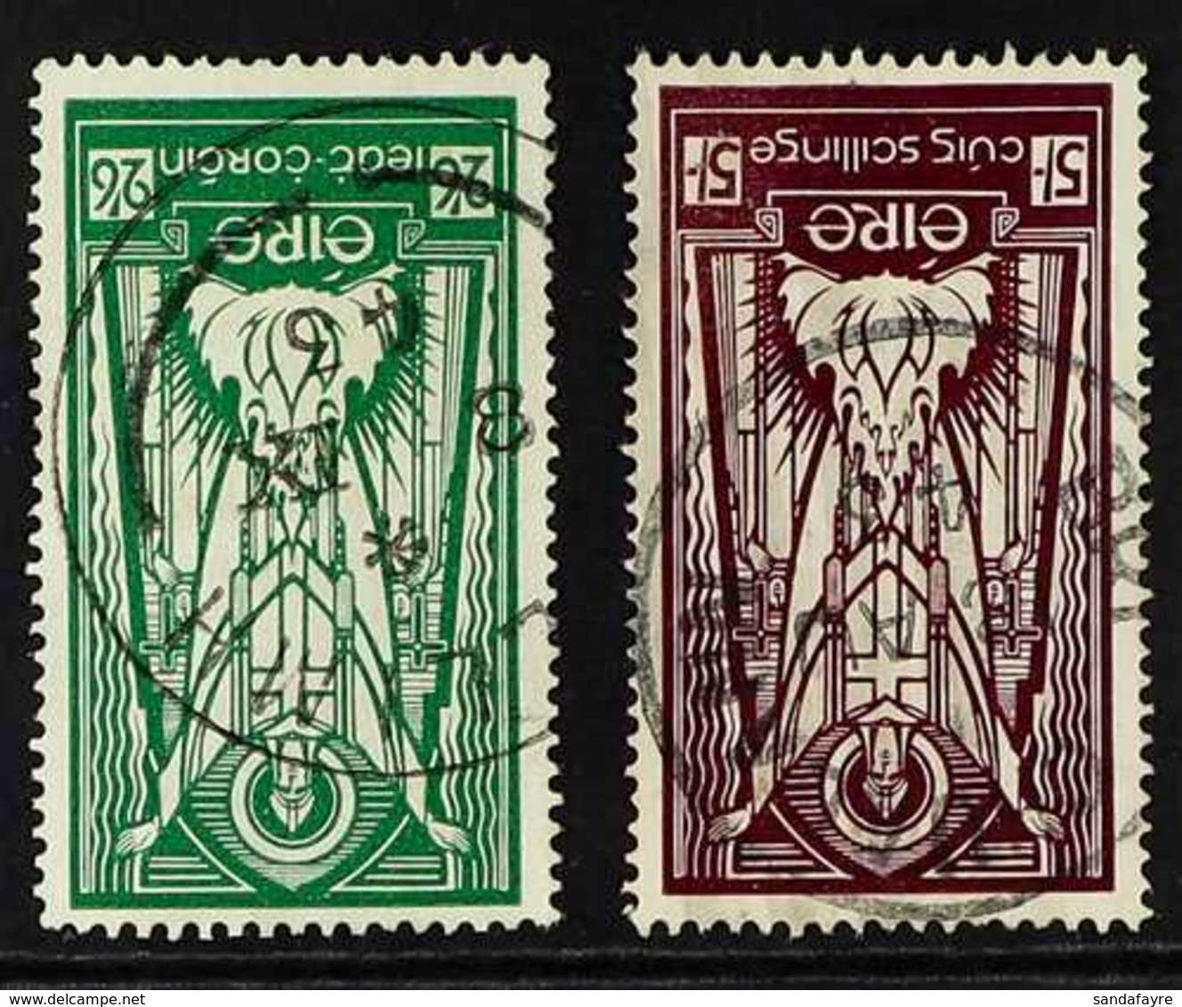 1940-68 2s6d Emerald-green And 5s Maroon St Patrick Ordinary Papers Both With WATERMARK INVERTED Varieties, SG 123aw & 1 - Other & Unclassified