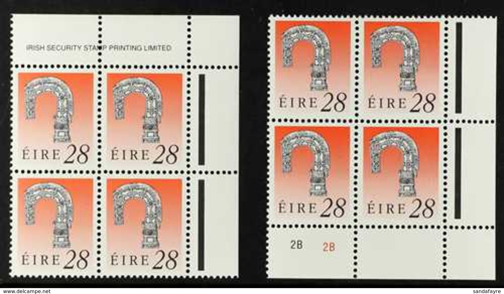 1990-91 1990-91 28p Heritage CCP1 Paper Corner IMPRINT And PLATE '2B2B' BLOCKS Of 4, Hibernian D140gC1, Never Hinged Min - Other & Unclassified