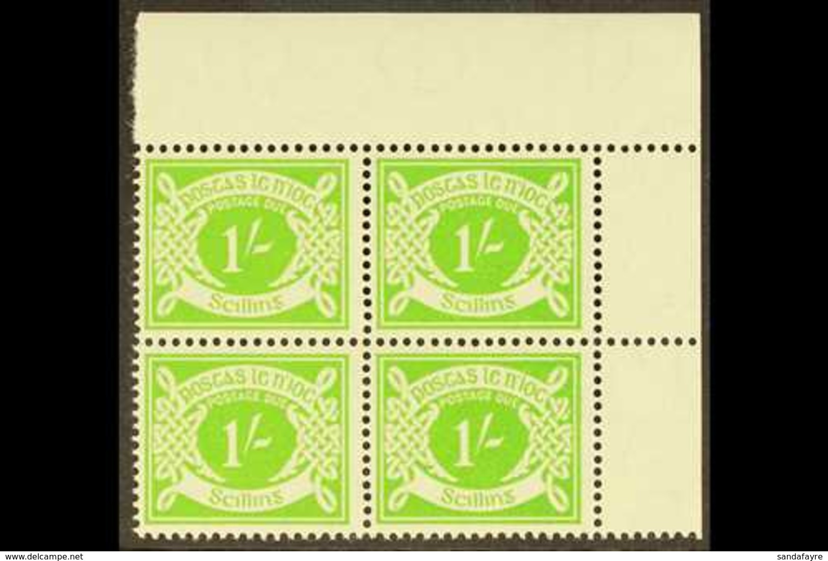 POSTAGE DUE 1940-70 1s Apple-green With WATERMARK SIDEWAYS Variety, SG 14a, A Superb Never Hinged Mint Top Right Corner  - Other & Unclassified