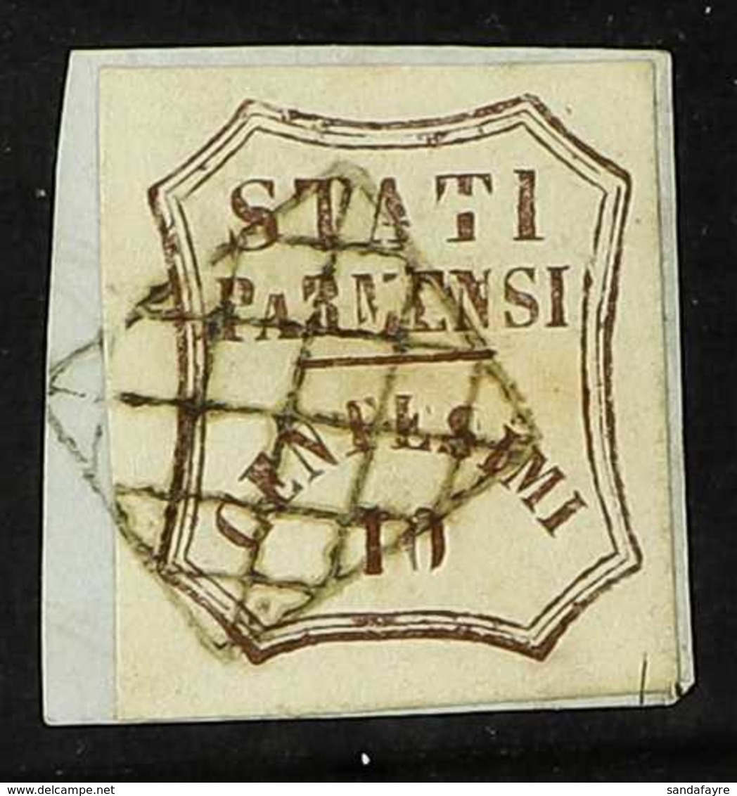 PARMA - PROVISIONAL GOVERNMENT 1859 10c Brown, Variety "Short A And Broken T", Sass 14e, Superb Used On Small Piece Tied - Unclassified