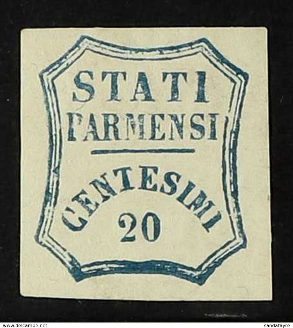 PARMA - PROVISIONAL GOVERNMENT 1859 20c Blue, Sass 15, Very Fine Mint, Large Part Og, With Good Margins All Round. Cat € - Unclassified