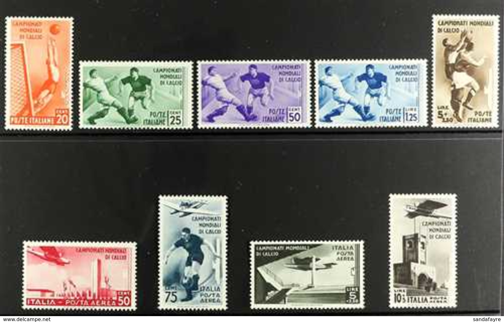 1934 World Cup Football Championship (Postage And Air) Complete Set (Sass. S. 73, SG 413/21), Never Hinged Mint. (9 Stam - Unclassified