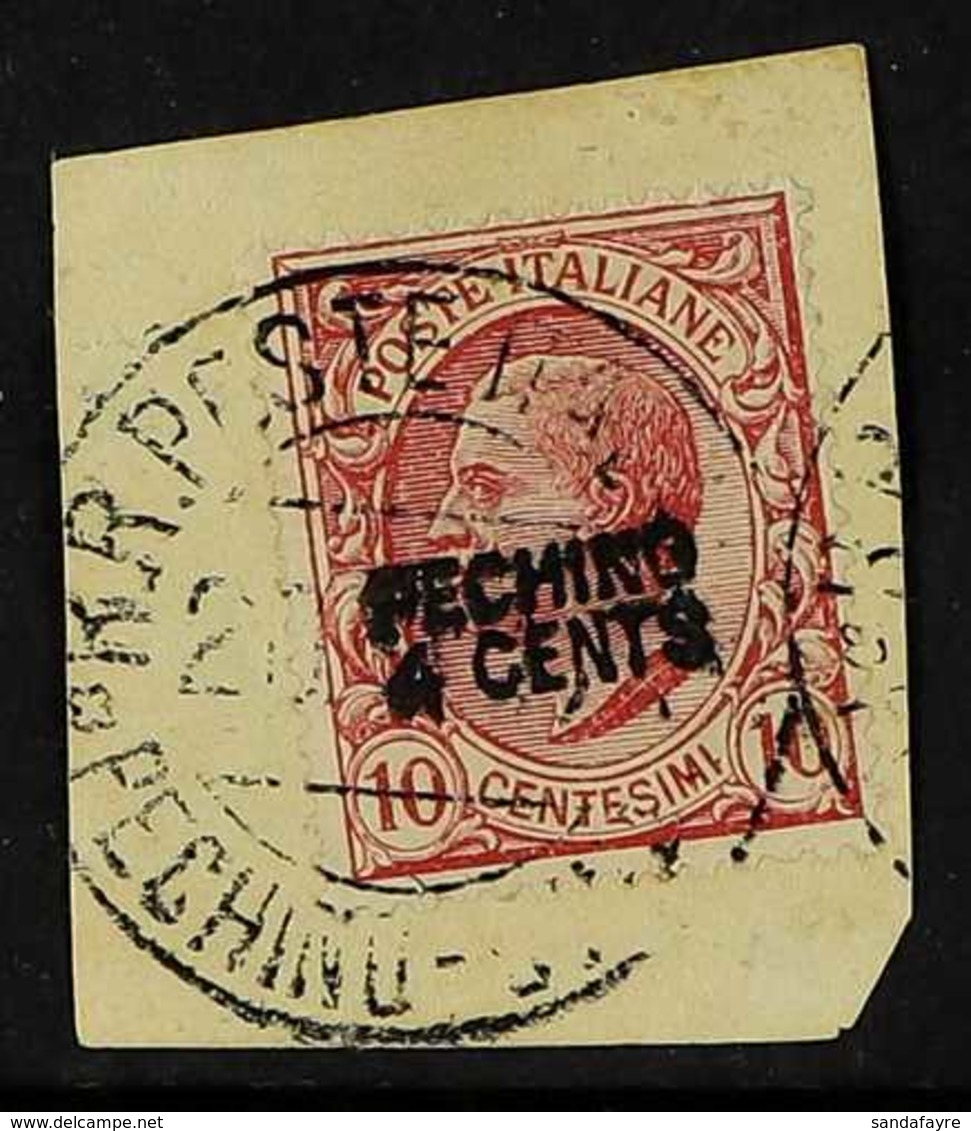 POST OFFICES IN CHINA PEKING 1917 4c On 10c Rose (Sass 2, SG 3), On Piece Tied By Full Cds, Very Fine, Expertized. For M - Other & Unclassified