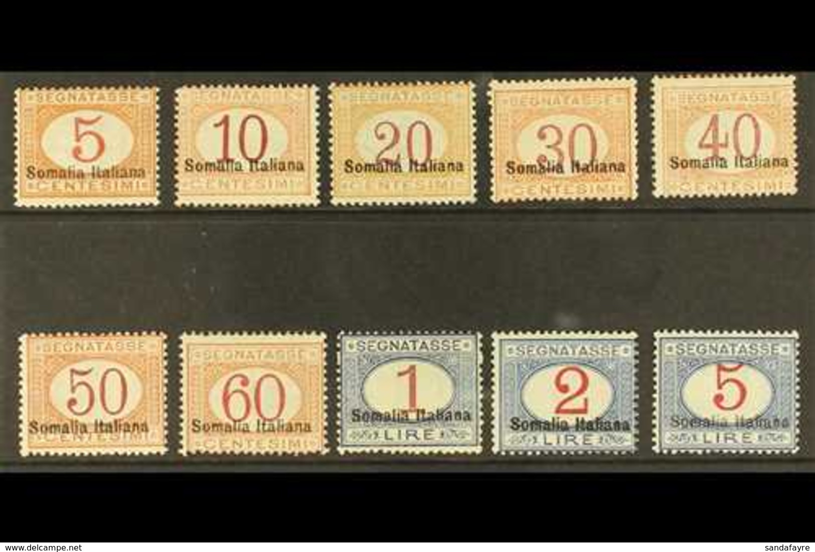 SOMALIA POSTAGE DUE 1920 Overprints At Bottom Complete Set (Sassone 23/32, SG D39/48), Fine Mint, Very Fresh & Attractiv - Other & Unclassified
