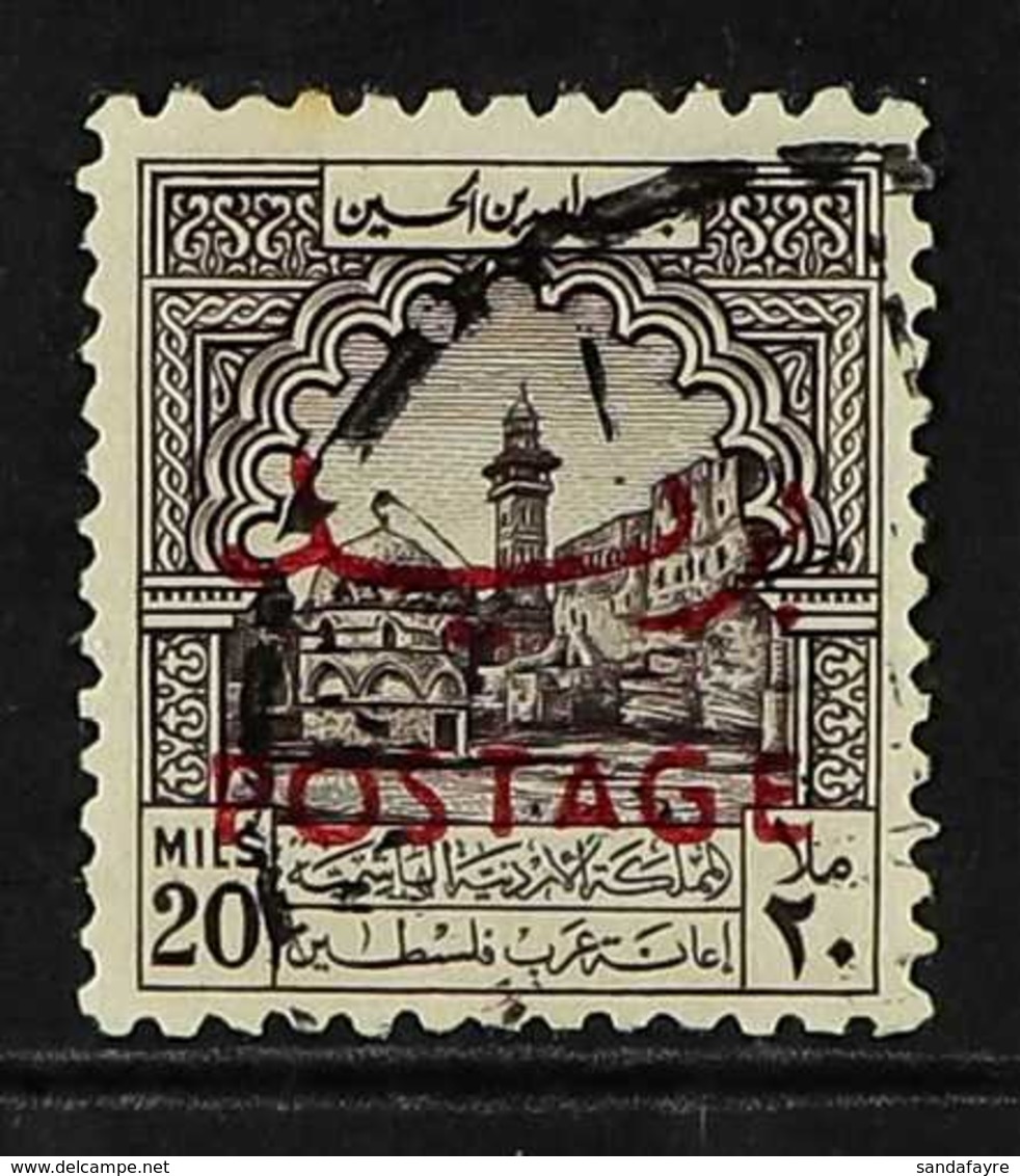 1953-56 20m Purple-brown Oblig Tax Stamp With "POSTAGE" Overprint, SG 392, Very Fine Used. For More Images, Please Visit - Jordan