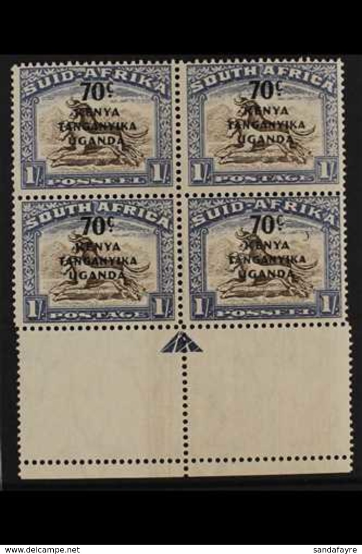 1941 70c On 1s Brown And Chalky Blue Block Of 4 (2 Pairs), With Bottom Margin Arrow Showing Variety "Crescent Moon Flaw" - Vide